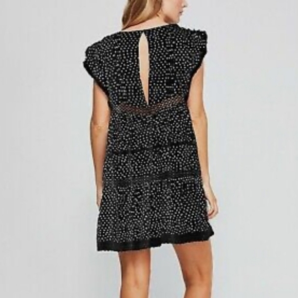 Free People Retro Kitty Crochet Trim Black White Floral Boho Dress Size Small - Picture 5 of 17